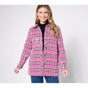 SUNNYLiFE Women's Jacket Sz L Sequin Plaid Lumberjill Shacket Pink A667149